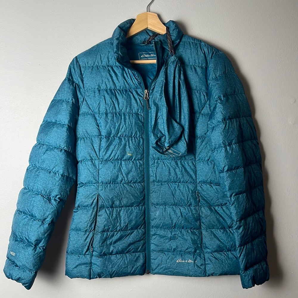 Eddie Bauer Blue Puffy with Small Paint Stain